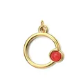 Ciondolo circolare in acciaio inossidabile placcato oro 18K con piccola pietra naturale rossa - Ciondolo ad Anello Circolare / Oro con pietra rossa