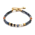 Handmade beaded bracelet with blue sodalite, red agate and natural freshwater pearl - Retro Blue-Red Agate and Pearl Style (DSC_5616)