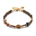 Retro tiger eye and agate beaded bracelet with gold chain and heart charm for women - Tiger Eye with Pink Stone and Agate Splicing (DSC_5626)