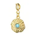 Gold stainless steel wave edge round pendant with turquoise stone charm for DIY jewelry - Spring Clasp Wavy Edge Turquoise Color Style (2-1)