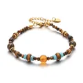 Ethnic style beaded bracelet with natural tiger eye and agate stones in golden finish - Tiger Eye with Blue Column and Amber Main Bead (DSC_5627)