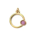 Pendaglio circolare in acciaio dorato con pietra naturale viola incastonata. - Ciondolo ad Anello Circolare / Oro con Zircone Rosa