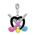 Sports themed hockey sticks and heart enamel charm in pink and blue for DIY jewelry - Golf/Hockey Stick / Silver Clasp