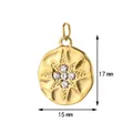 Detailed view of gold-plated eight-pointed star pendant with 17mm x 15mm dimensions - Hammered Round Multi-Rhinestone Style (Jump Ring) / Gold