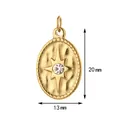 Detailed view of 20mm x 13mm gold stainless steel eight-pointed star pendant dimensions - Oval Single Rhinestone Style (Jump Ring) / Gold