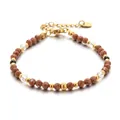 Natural gold sandstone beaded bracelet with sparkling brown stones and gold-tone accents. - Goldstone Transparent Crystal (DSC_5610)
