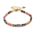 Elegant handmade multi-color faceted natural stone bead bracelet with gold-tone chain accents - Pink Gray Black Luxury (DSC_5611)