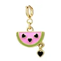 Gold-toned watermelon enamel charm with heart-shaped seeds for DIY jewelry making - Watermelon Style (Gold Clasp)