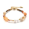 Elegant colorful beaded bracelet with natural sunstone and pearls in premium gold finish - Warm Orange Sunstone Splicing Style (DSC_5612)