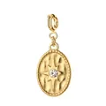 Gold stainless steel oval charm featuring an engraved octagram star and center crystal inlay. - Oval Single Rhinestone Style (Spring Clasp) / Gold