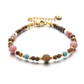 Elegant handmade natural stone beaded bracelet with tiger's eye and gold-tone spacers - Tiger Eye and Pink Stone Splicing Style (DSC_5613)