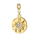 Elegant gold-plated stainless steel round pendant featuring a sparkling eight-pointed star - Hammered Round Multi-Rhinestone Style (Spring Clasp) / Gold