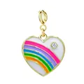 Vibrant rainbow enamel heart charm with sparkling zircon inlay in elegant gold-plated finish - Gold Ring Rainbow Enamel Heart Style (1-1) / 15x15mm