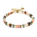 Handmade natural stone beaded bracelet with colorful faceted gems and golden chain - Green Marbled and Pink-Orange Splicing Style (DSC_5614)