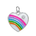 Heart-shaped pendant featuring rainbow enamel stripes and a sparkling crystal for DIY jewelry - Silver Base Rainbow Enamel Heart Style (1-2) / 15x15mm
