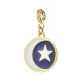 Elegante pendente circolare in acciaio dorato con design luna e stella in smalto blu - Luna e Stella con Chiusura a Molla / Oro