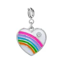 Silver heart charm featuring a vibrant rainbow pattern and a micro-set zircon stone - White Enamel Rainbow Heart Style (1-3) / 15x15mm
