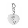 Pendaglio a forma di cuore in acciaio inossidabile con incisione floreale delicata - Motivo Iris di Febbraio / 1 Pezzo (Con Chiusura a Molla) / Argento