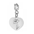 Pendentif cœur en acier inoxydable avec fleur gravée pour la création de bijoux DIY - Motif Jonquille de Mars / 1 Pièce (Avec Fermoir à Ressort) / Argent