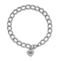 Classic stainless steel double-link chain bracelet with an engraved heart-shaped charm - Silver Bracelet / 18cm Bracelet