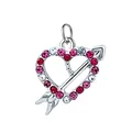 Sparkling silver heart pendant with pink rhinestones and Cupid's arrow for DIY jewelry - Silver Heart With Arrow Multicolor Rhinestone Style (2-2) / 16x15mm