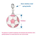 Detailed view of pink enamel soccer pendant with 6mm stainless steel spring buckle. - Football / Silver Clasp / Silver