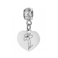 Pendentif cœur en acier inoxydable personnalisé avec fleur de naissance gravée pour collier - Motif Jonquille de Mars / 1 Pièce (Avec Bélière) / Argent