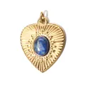 Ciondolo a cuore vintage placcato oro con pietra blu di lapislazzuli naturale - Anello in Acciaio a Forma di Cuore / Blu
