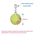 Detailed view of glitter softball enamel charm with 15.5mm diameter and steel buckle - Softball / Silver Clasp / Silver