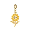 Pendentif tournesol en acier inoxydable doré avec émail jaune et un centre en cristal - Tournesol / Fermoir à anneau ressort / Jaune vif