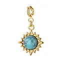 Gold-plated stainless steel sun charm pendant with a polished round turquoise stone - Sun Shape - Turquoise - With Clasp (13-1)