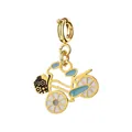 Pendentif vélo en acier inoxydable doré avec émail bleu pour bracelets et colliers DIY - Chariot à Fleurs / Fermoir à anneau ressort / Bleu