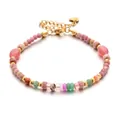 Exquisite handmade colorful natural gemstone beaded bracelet with gold-plated adjustable chain - Rhodochrosite and Turquoise Multi-Color Splicing (DSC_5631)
