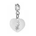 Pendentif cœur en acier inoxydable argenté avec gravure de fleur pour bijoux DIY - Motif Muguet de Mai / 1 Pièce (Avec Fermoir à Ressort) / Argent