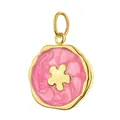 Gold plated stainless steel charm pendant featuring pink enamel and gold flower detail - Pink Flower Irregular Plaque / Pendant Only (Without Chain)