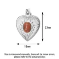 Stainless steel heart-shaped pendant with natural stone, measuring 23mm by 18mm - Heart Shape Steel Ring / Red