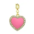 Golden heart charm pendant featuring pink enamel center and sparkling rhinestones. - Gold Frame Pink Heart With Zirconia And Clasp Style (4-1)