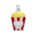 Cute popcorn bucket charm with heart face enamel pendant for DIY jewelry making - Popcorn Style (Silver Ring)