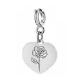 Pendentif cœur en acier inoxydable poli avec rose gravée pour bijoux personnalisés - Motif Rose de Juin / 1 Pièce (Avec Fermoir à Ressort) / Argent