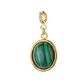 Gold stainless steel oval pendant with a green malachite-style stone inlay for jewelry - Oval Shape - Malachite - With Clasp (6-1)