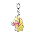 Pendentif poney en émail jaune avec harnais rose et fermoir en métal argenté - Poney (Fermoir Argenté) / Jaune