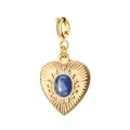 Elegant 18K gold plated heart charm with blue natural stone for DIY jewelry making. - Heart Spring Clasp / Blue