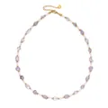 Natural purple crystal and white beaded dopamine necklace for women on white background - Amethyst White Round Beads (DSC_5676)
