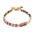 Charming beaded bracelet with pink rhodochrosite stones and white pearls in gold finish - Multi-Color Natural Stone with Artificial Pearl Column Style (DSC_5633)