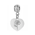 Élégant pendentif coeur en acier inoxydable argenté avec motif de rose gravé détaillé - Motif Rose de Juin / 1 Pièce (Avec Bélière) / Argent