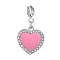 Exquisite silver heart-shaped pendant featuring pink enamel and sparkling white rhinestones - Silver Frame Pink Heart With Zirconia And Clasp Style (4-3)