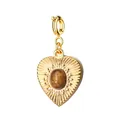 18K gold plated titanium steel heart pendant with oval brown stone for DIY jewelry - Heart Spring Clasp / Original Color (Tiger Eye)