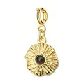 Golden stainless steel wave-edged flower pendant with natural dark stone inlay - Wavy Edge Dark Natural Stone Style (2-8)