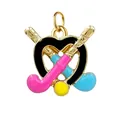 Heart shaped field hockey sticks and ball enamel charm for DIY sports jewelry design - Golf/Hockey Stick / Gold Band