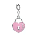 Elegant pink enamel heart padlock charm featuring silver stars for DIY jewelry crafting. - 粉色心形锁款式(银色龙虾扣) / 22mm